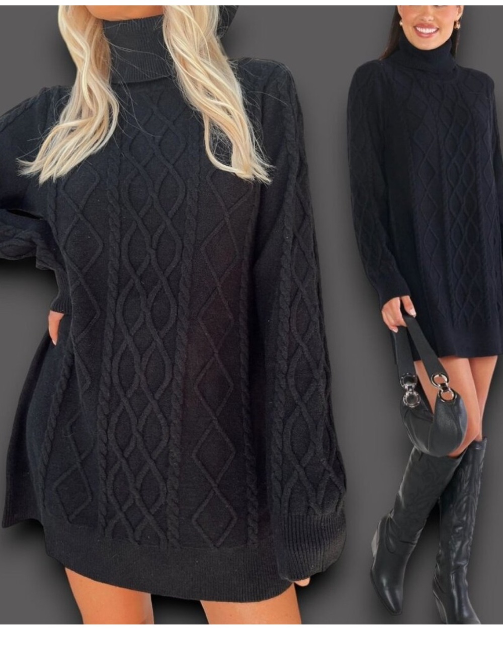 Show Me Your Mumu Black Cable-Knit Turtleneck Sweater Dress - Women